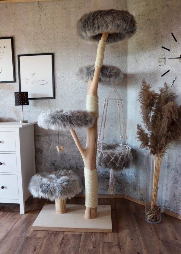 Naturkratzbaum 1056 Katzenkratzbaum Kratzbaum mit Kunstfell und Schaukel – Bild 5